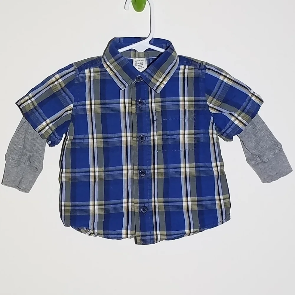Old Navy Plaid Button Down Layered Polo 6-12m